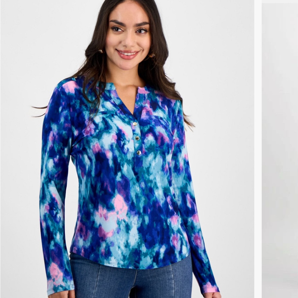 INC International Concepts Multicolor Tie-Dye Long Sleeve Top
